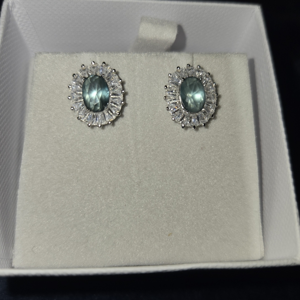 Lab Created White & Green/Blue Gemstone Earrings